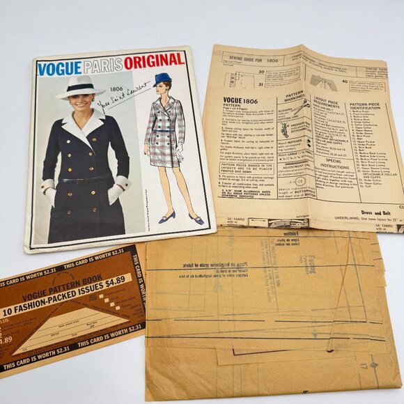 Vogue Paris Original 1806 Coat & Dress Sewing Pattern Yves Saint Laurent 14 - Picture 2 of 6